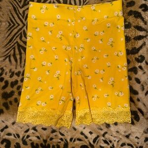 Forever 21 Yellow Floral Lace-Trimmed Bike Shorts